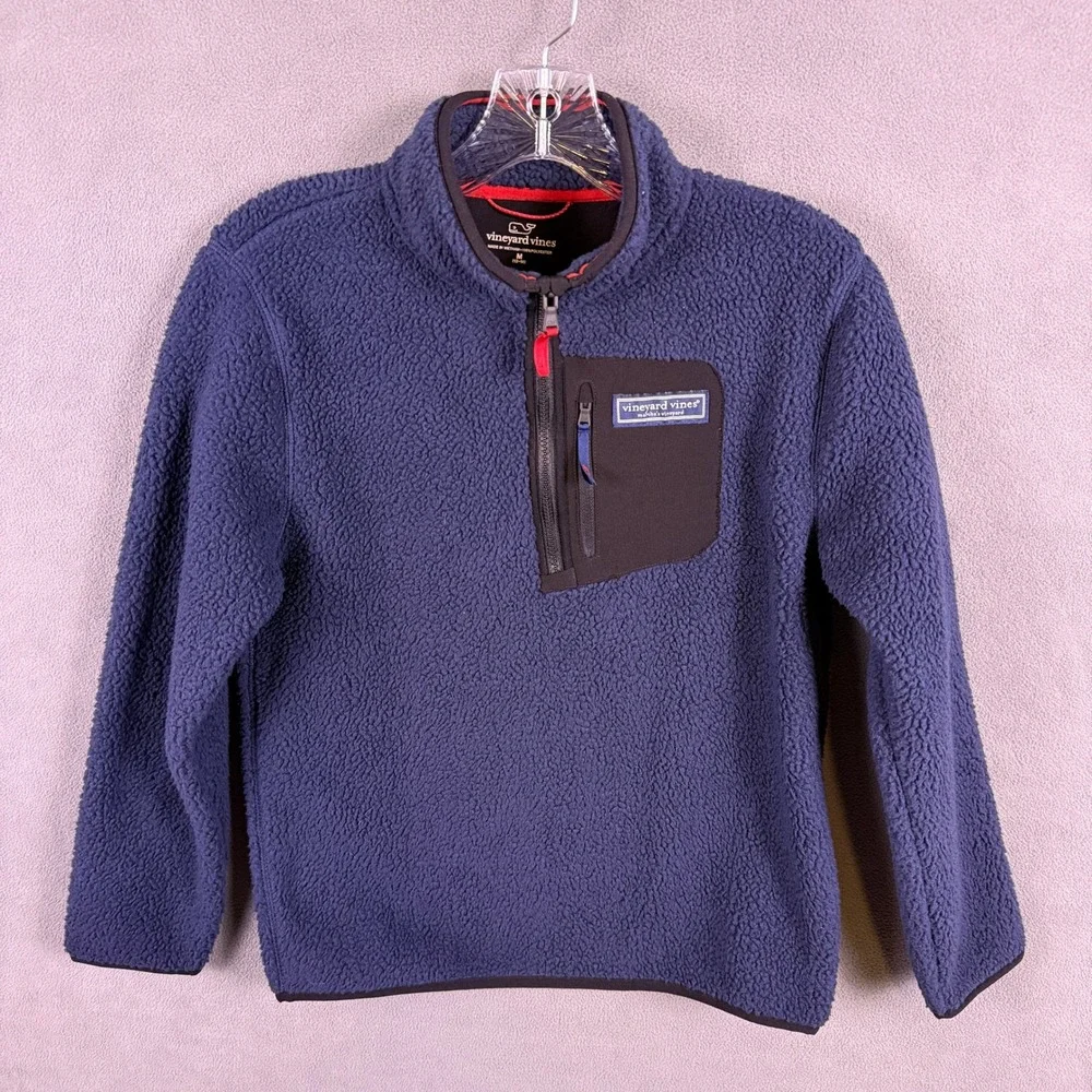 Vineyard Vines Fleece Pullover Kids M Navy Blue Quarter Zip Sherpa Jacket